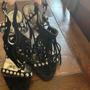 GUESS Black Suede & Fringe & Silver Stud Heels! STUNNING!!